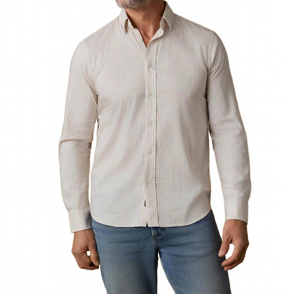 NEW FAHERTY movement shirt in faded khaki gingham